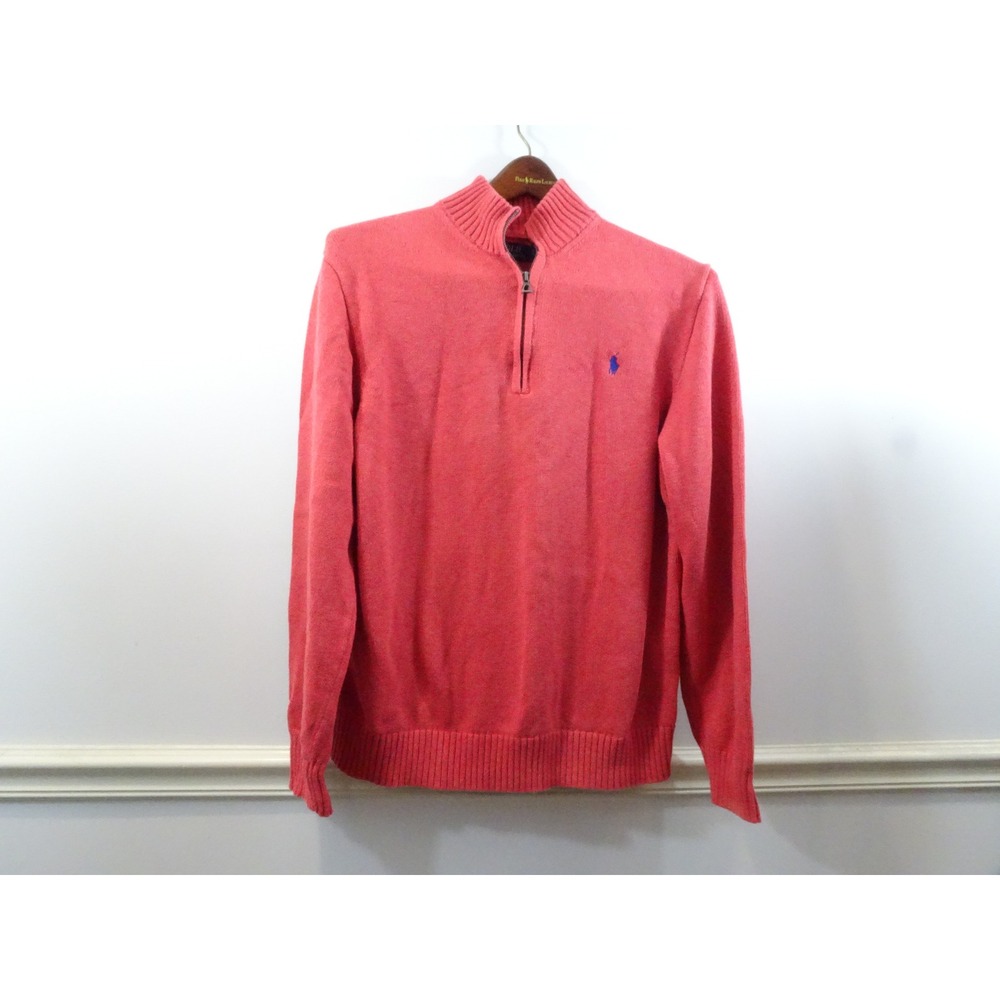 Polo Ralph Lauren Mens XL Quarter Zip Pullover Sweater Coral Pink Cotton Knit